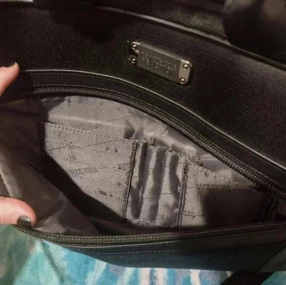VINTAGE Kenneth Cole Reaction Laptop Bag Briefcase Messenger Genuine Leather BLK - Picture 4 of 8